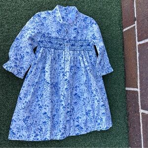 La Coqueta Toddler Girls Blue Floral Smocked Long-Sleeve Dress